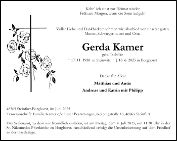 Anzeige von Gerda Kamer 