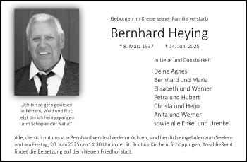 Anzeige von Bernhard Heying 