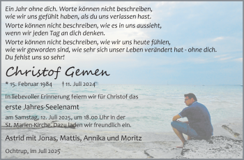 Anzeige von Christof Gemen 