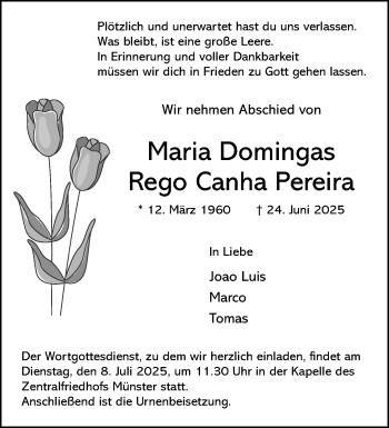 Anzeige von Maria Domingas Rego Canha Pereira 