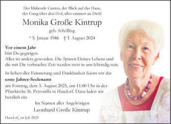 Anzeige von Monika Kintrup 