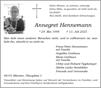 Anzeige von Annegret Hennemann 