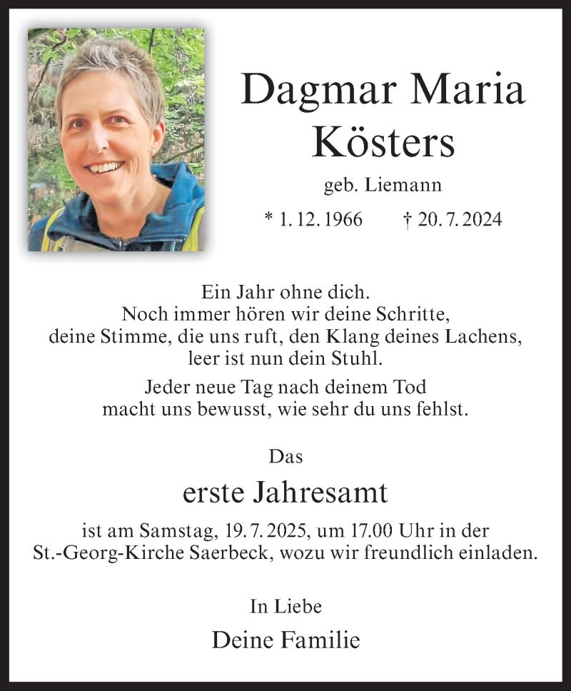  Traueranzeige für Dagmar Maria Kösters vom 16.07.2025 aus 