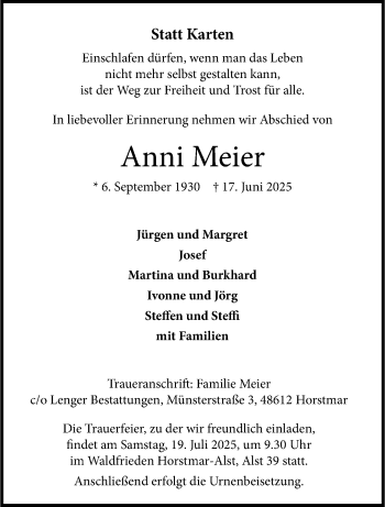Anzeige von Anni Meier 