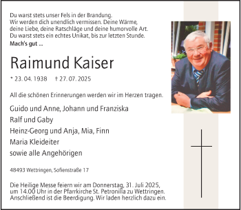 Anzeige von Raimund Kaiser 