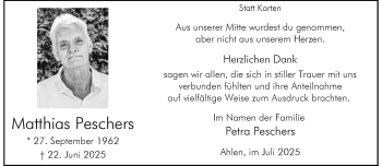 Anzeige von Matthias Peschers 
