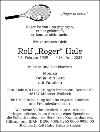Anzeige von Rolf Hale 
