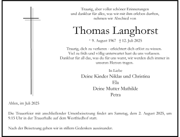 Anzeige von Thomas Langhorst 