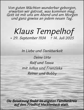 Anzeige von Klaus Tempelhof 