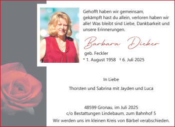 Anzeige von Barbara Dieker 