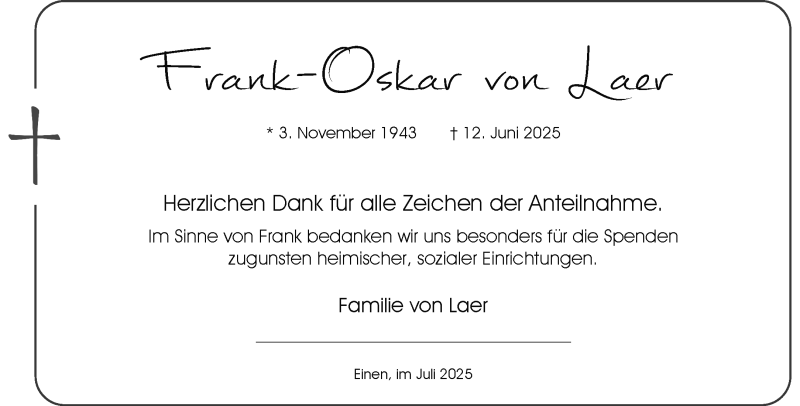  Traueranzeige für Frank-Oskar von Laer vom 24.07.2025 aus 