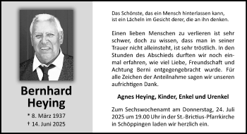 Anzeige von Bernhard Heying 