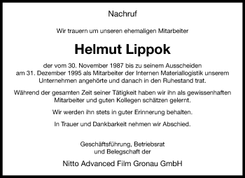Anzeige von Helmut Lippok 
