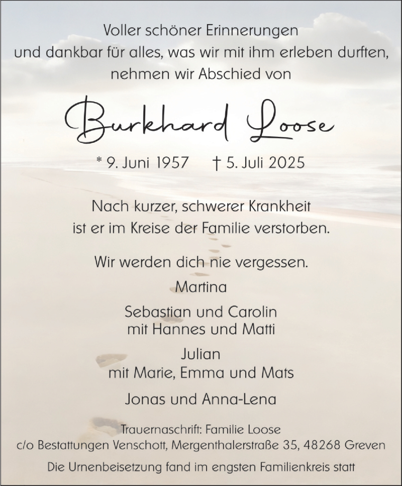  Traueranzeige für Burkhard Loose vom 12.07.2025 aus 
