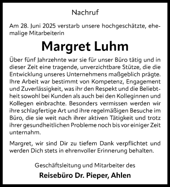 Anzeige von Margret Luhm 