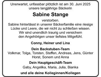 Anzeige von Sabine Stange 