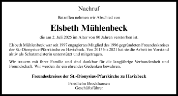Anzeige von Elsbeth Mühlenbeck 