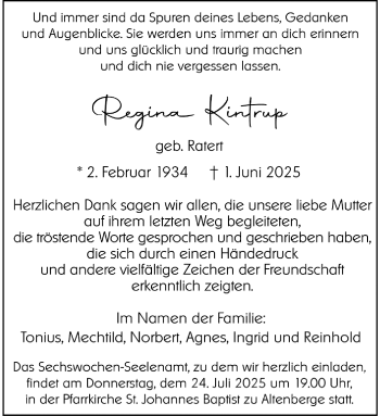 Anzeige von Regina Kintrup 
