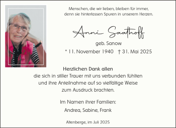 Anzeige von Anni Saathoff 