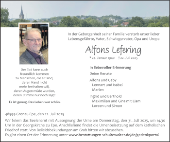 Anzeige von Alfons Lefering 