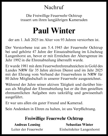 Anzeige von Paul Winter 