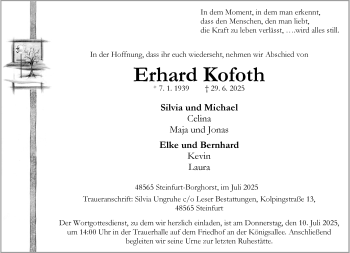 Anzeige von Erhard Kofoth 