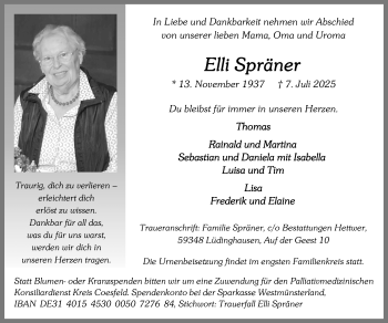 Anzeige von Elli Spräner 