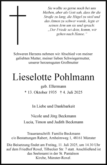 Anzeige von Lieselotte Pohlmann 