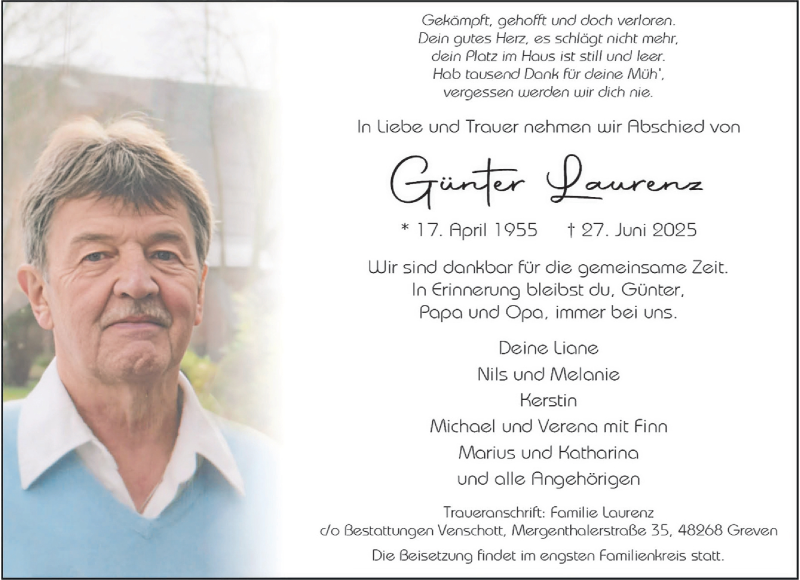  Traueranzeige für Günter Laurenz vom 05.07.2025 aus 