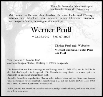Anzeige von Werner Pruß 