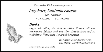 Anzeige von Ingeborg Schlenkermann 
