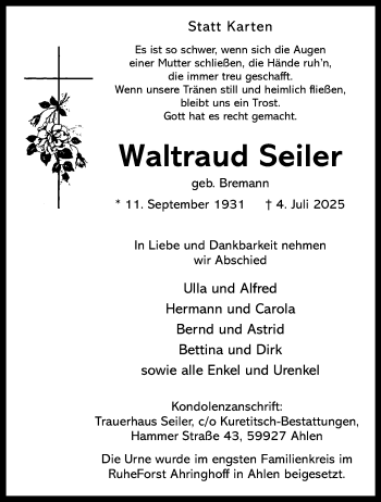 Anzeige von Waltraud Seiler 
