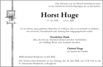 Anzeige von Horst Huge 