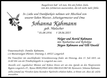 Anzeige von Johanna Kahmann 