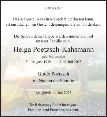 Anzeige von Helga Poetzsch-Kahsmann 