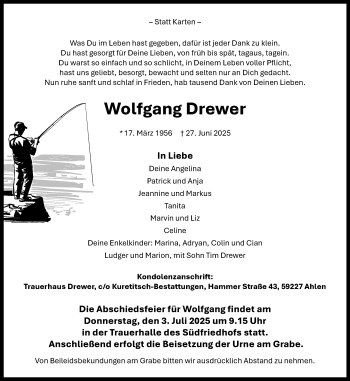 Anzeige von Wolfgang Drewer 