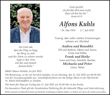Anzeige von Alfons Kuhls 
