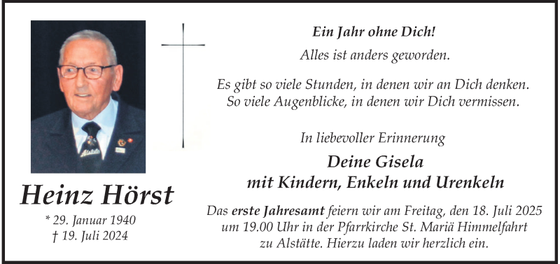  Traueranzeige für Heinz Hörst vom 15.07.2025 aus 