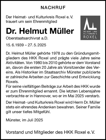 Anzeige von Dr. Helmut Müller 