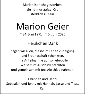 Anzeige von Marion Geier 