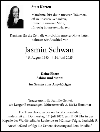 Anzeige von Jasmin Schwan 