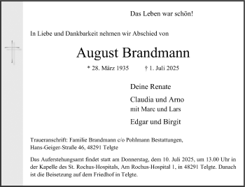 Anzeige von August Brandmann 