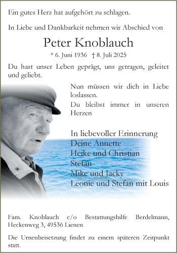 Anzeige von Peter Knoblauch 