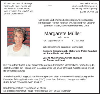 Anzeige von Margarete Müller 
