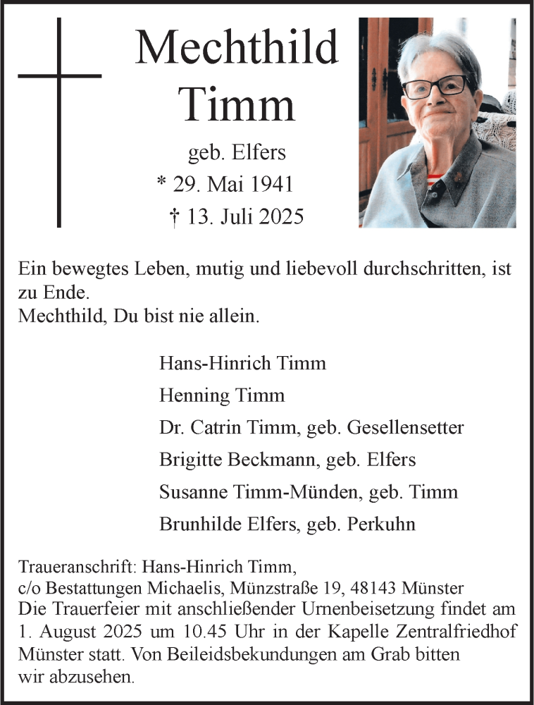  Traueranzeige für Mechthild Timm vom 26.07.2025 aus 