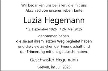 Anzeige von Luzia Hegemann 