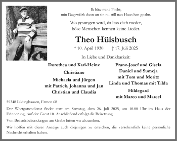 Anzeige von Theo Hülsbusch 