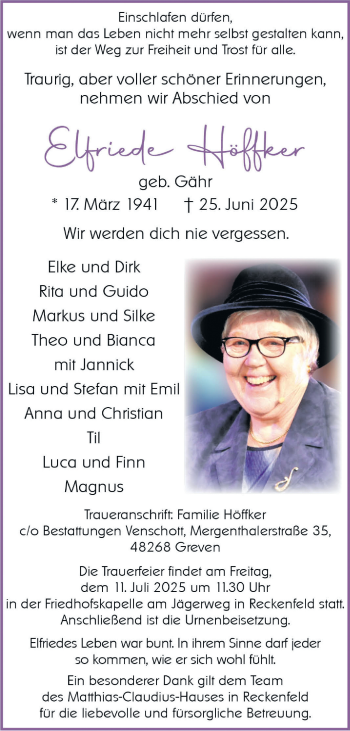 Anzeige von Elfriede Höffker 