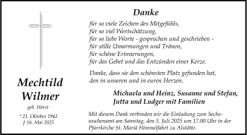Anzeige von Mechtild Wilmer 