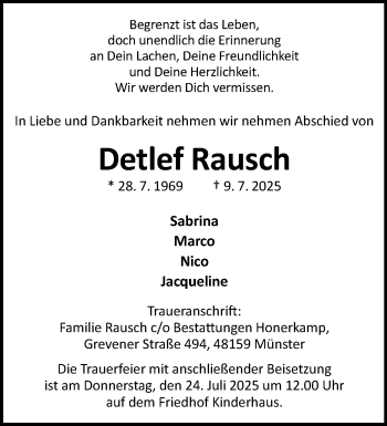 Anzeige von Detlef Rausch 